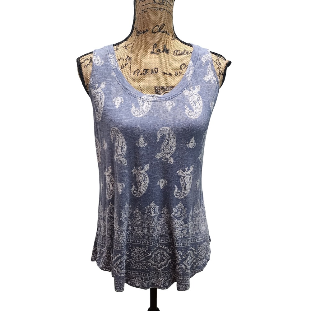Womens 24/7 Comfort Apparel Blue Paisley Sleeveless Tank Top - Size‎ M